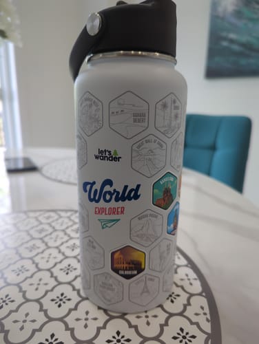 Customer photo review of Let's Wander™ World Explorer Water Bottle + Stickers
