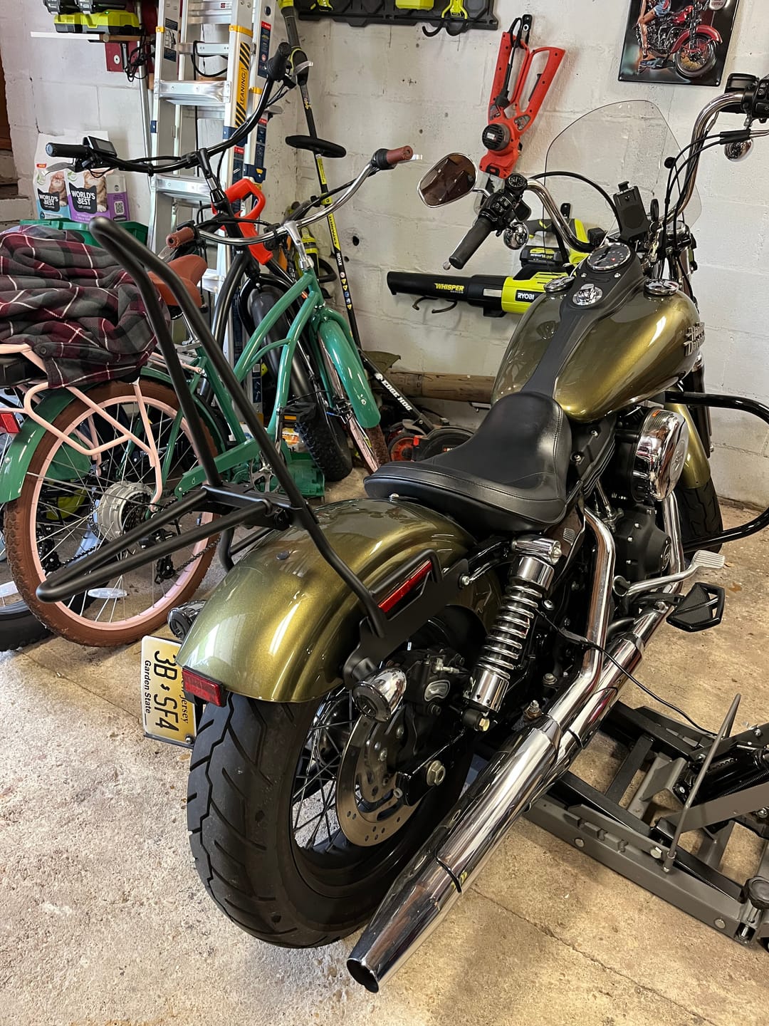 Customer photo review of Iron Born Blade 25" Sissy Bar with Foldable Luggage Rack for Harley Dyna Street Bob FXDB Matte Black
