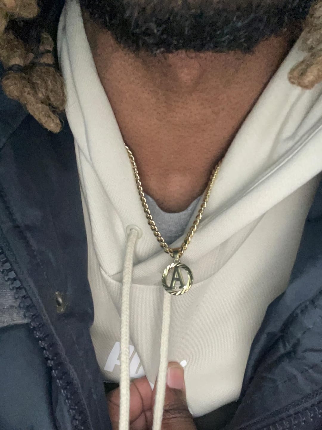 Customer photo review of LUXIIVA®  HOLLOW CAPITAL INITIAL NECKLACE