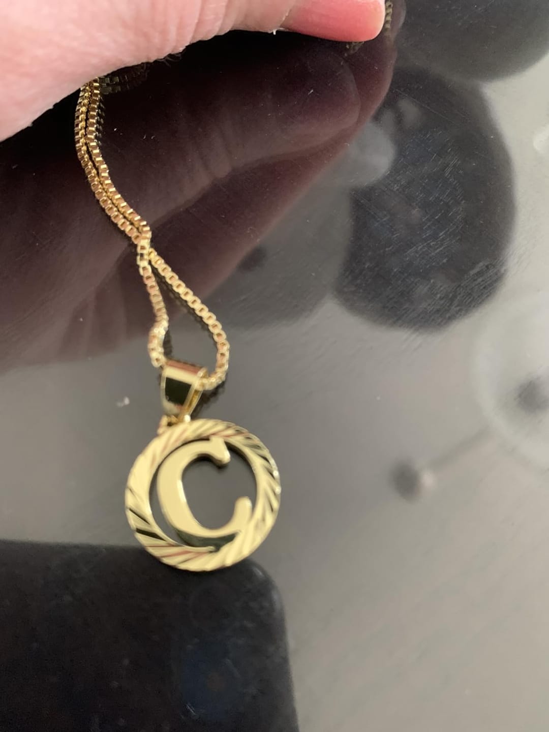 Customer photo review of LUXIIVA®  HOLLOW CAPITAL INITIAL NECKLACE