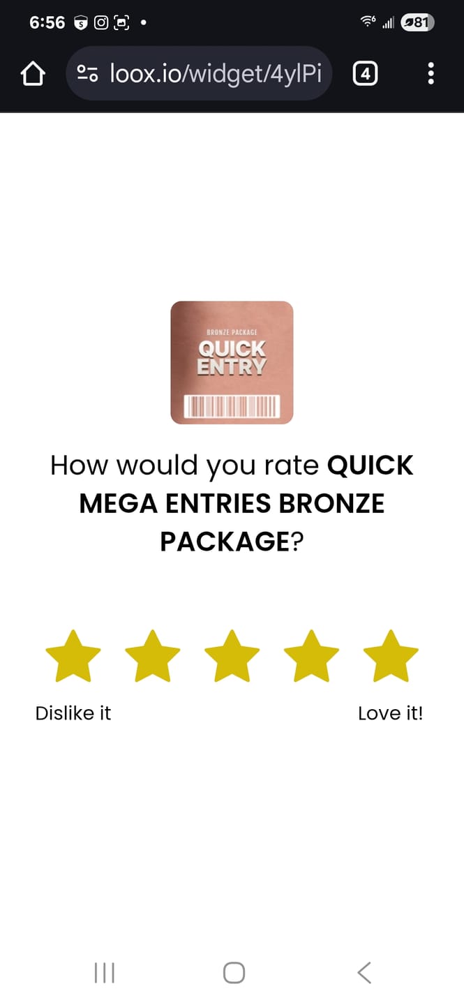 Customer photo review of QUICK MEGA ENTRIES BRONZE PACKAGE