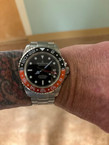 Customer photo review of Oceaneva Men's GMT Deep Marine Explorer 1250m WR Pro Diver Red and Black Bezel Diver Watch