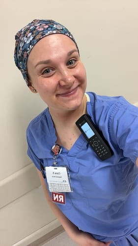 Customer photo review of DuoStyle Scrub Hat - Winter Bloom