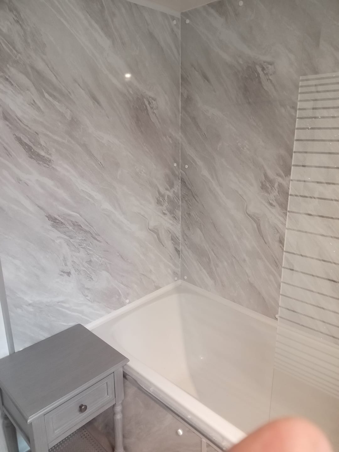 Customer photo review of 10mm Light Grey Marble Gloss Shower Panel 1M x 2.4M
