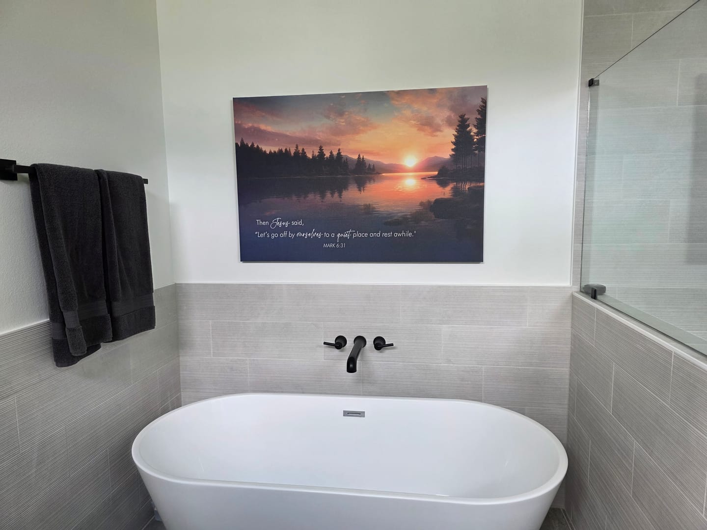 Customer photo review of Let’s Go Off By Ourselves To A Quiet Place And Rest Awhile Mark 6:31 Canvas Wall Art