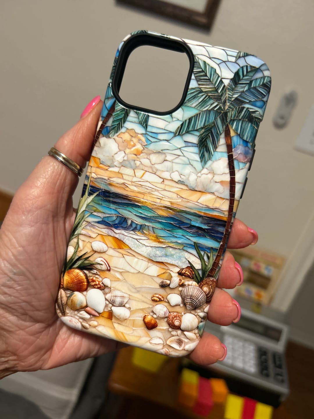 Customer photo review of Enchanting Beach Stained Glass Mosaic Design iPhone Case