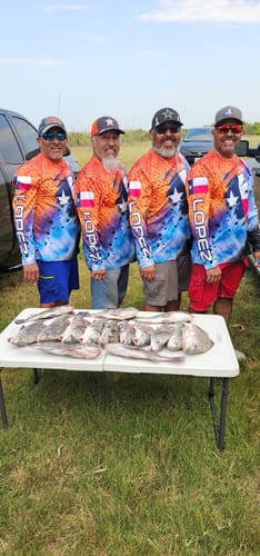 Customer photo review of Texas Flag Redfish, trout, flounder inshore blue camo custom long sleeves performance fishing shirts NQS5464