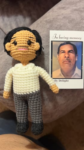 Customer photo review of Dolly® Personalized Crochet Doll with Photo Card