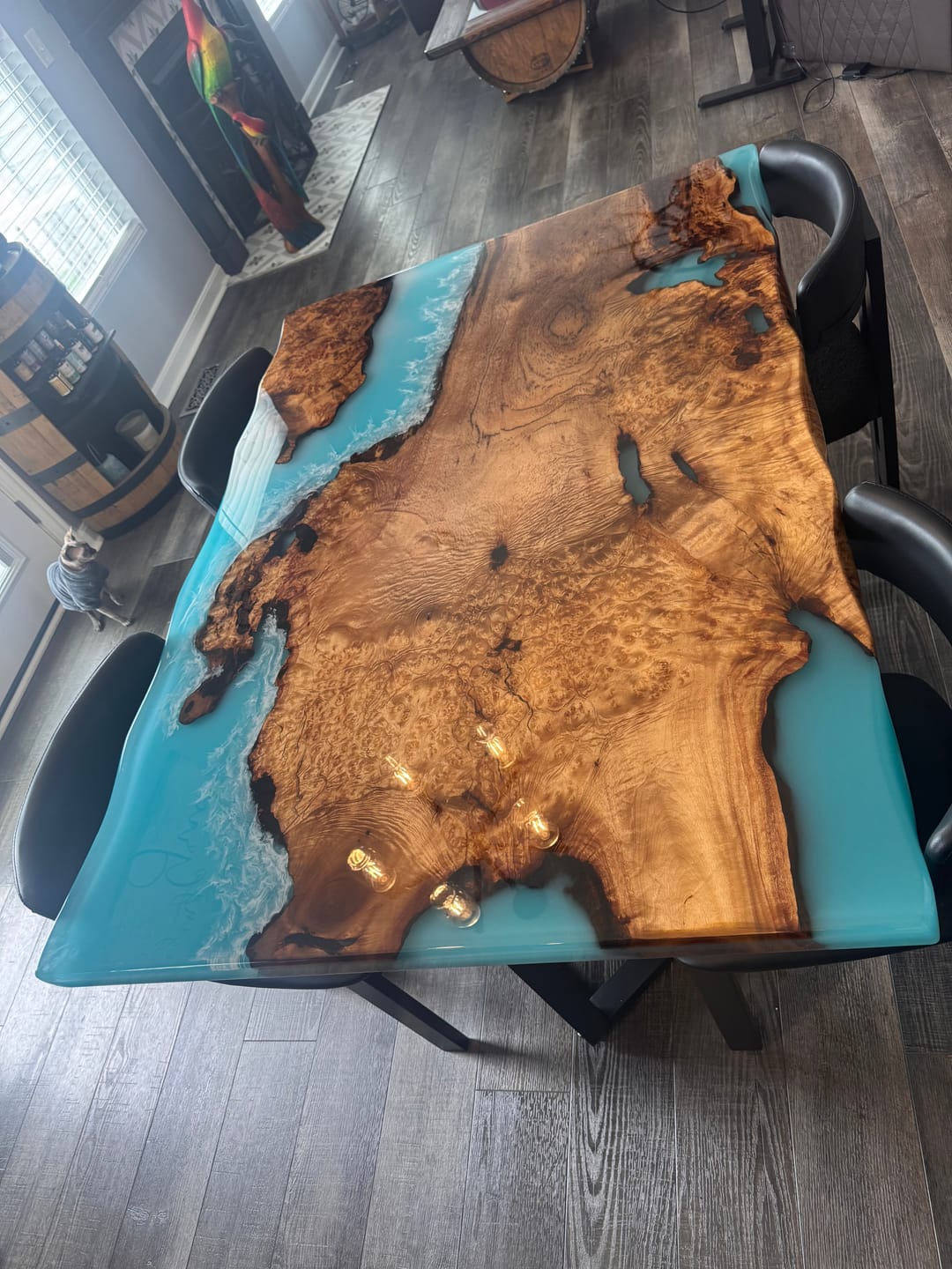 Customer photo review of Custom Golden Camphor Kitchen Epoxy Resin River Table CRT-082