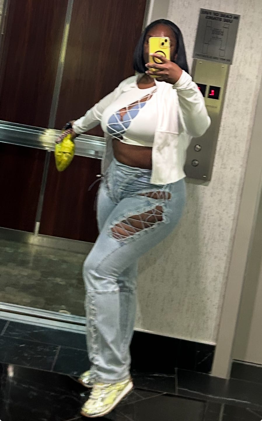 Customer photo review of Marise High Waist Lace Up Jeans