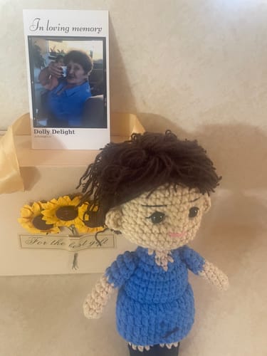 Customer photo review of Dolly® Personalized Crochet Doll with Photo Card