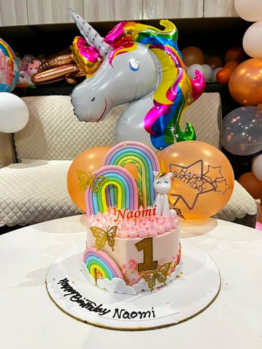 Customer photo review of 1st Birthday Rainbow Theme Cake