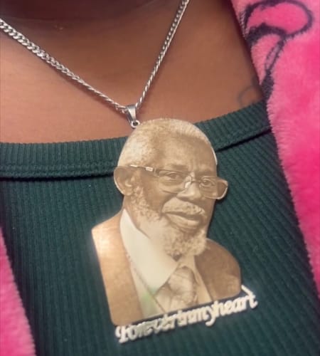 Customer photo review of Custom Photo Engraved Pendant Necklace