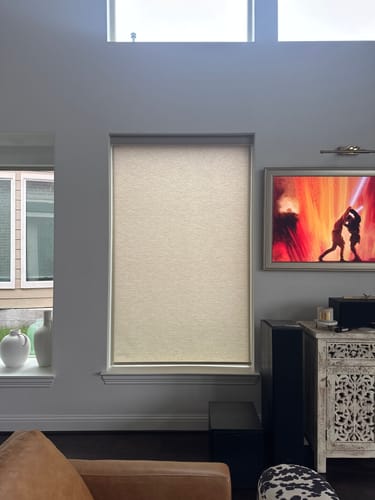 Customer photo review of SmartWings Motorized Light Filtering Roller Shades 70% Blackout Safari