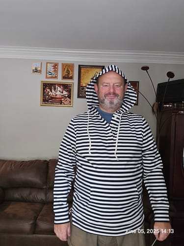 Customer photo review of Classic Fit Breton Stripe Cotton Jersey Hoodie