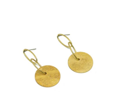 Customer photo review of Brass Dangle Round Earring Stud - Raw Brass Disc Oval Interlocking Earring Post - Brass Textured Circle Earring Post - 45x19.89x1mm - PP9963