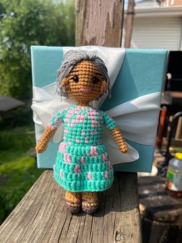 Customer photo review of Dolly® Personalized Crochet Doll with Photo Card