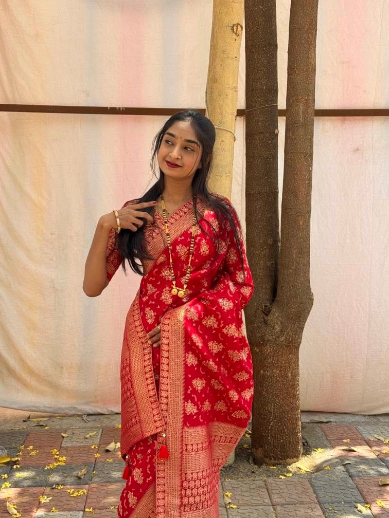 Customer photo review of Scarlet Red Banarasi Uppada Silk Saree
