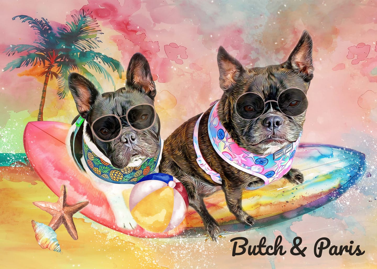 Customer photo review of Custom Watercolor Pet Portrait – SummerTime (ST)