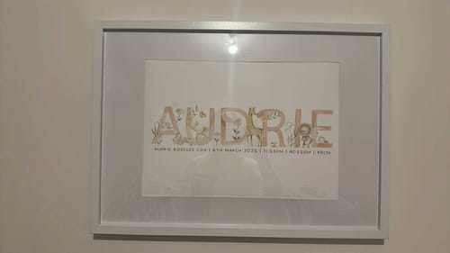 Customer photo review of Spring Animals Name & Birth Print