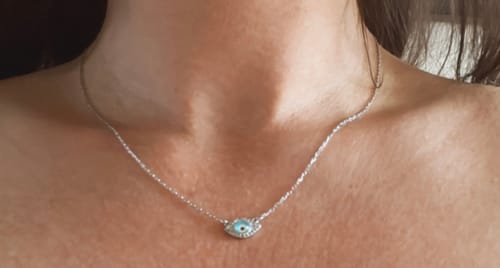 Customer photo review of Pavé Evil Eye Necklace