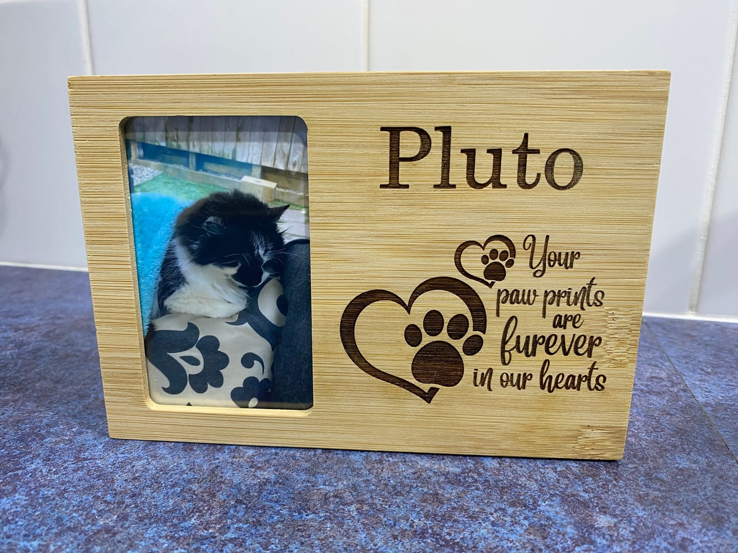 Customer photo review of Pet Memorial - Your Paw Prints Are Furever In Our Hearts - Personalised.