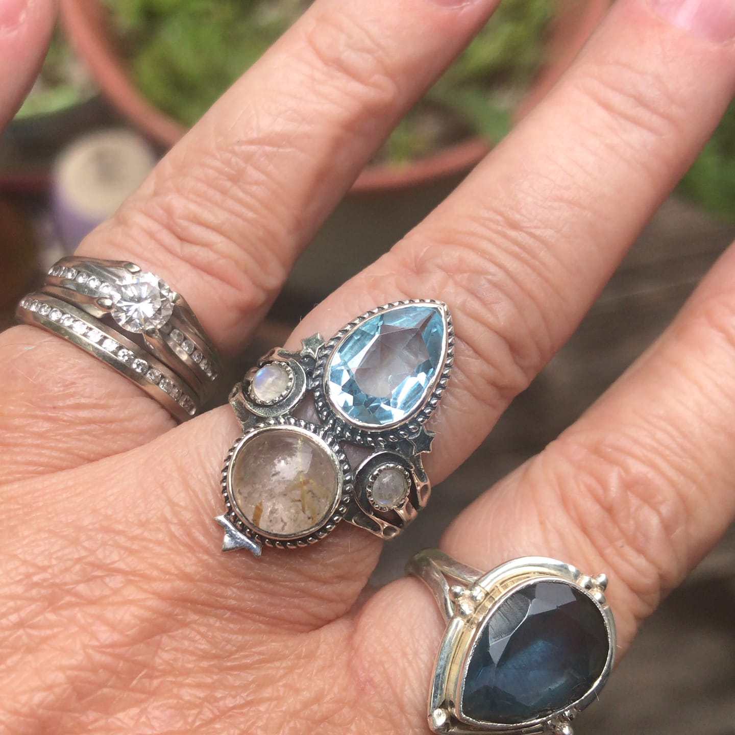 Customer photo review of Blue Topaz and Golden Rutilated Quartz Celestial Ring