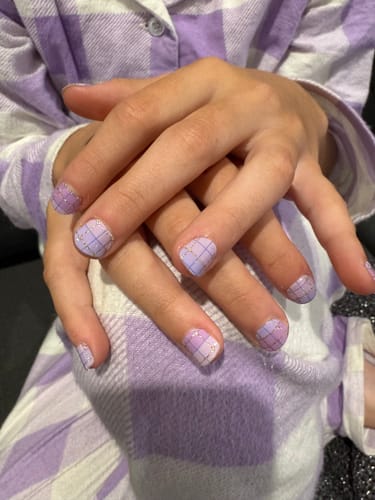 Customer photo review of Sweet Cheeks | Tartan Purple Nail Polish Wrap