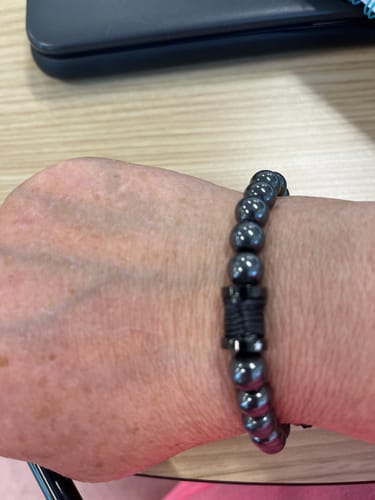 Customer photo review of 00 Buck Magnetic Hematite Titanium Bracelet : Helps Pair Veterans With A Service Dog Or Shelter Dog