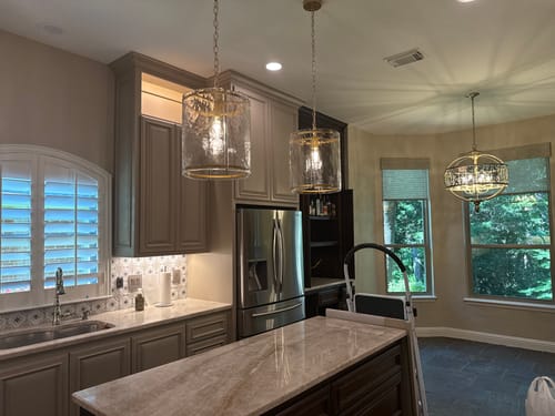 Customer photo review of Farmhouse Clear Textured Glass Cylinder Cage Pendant