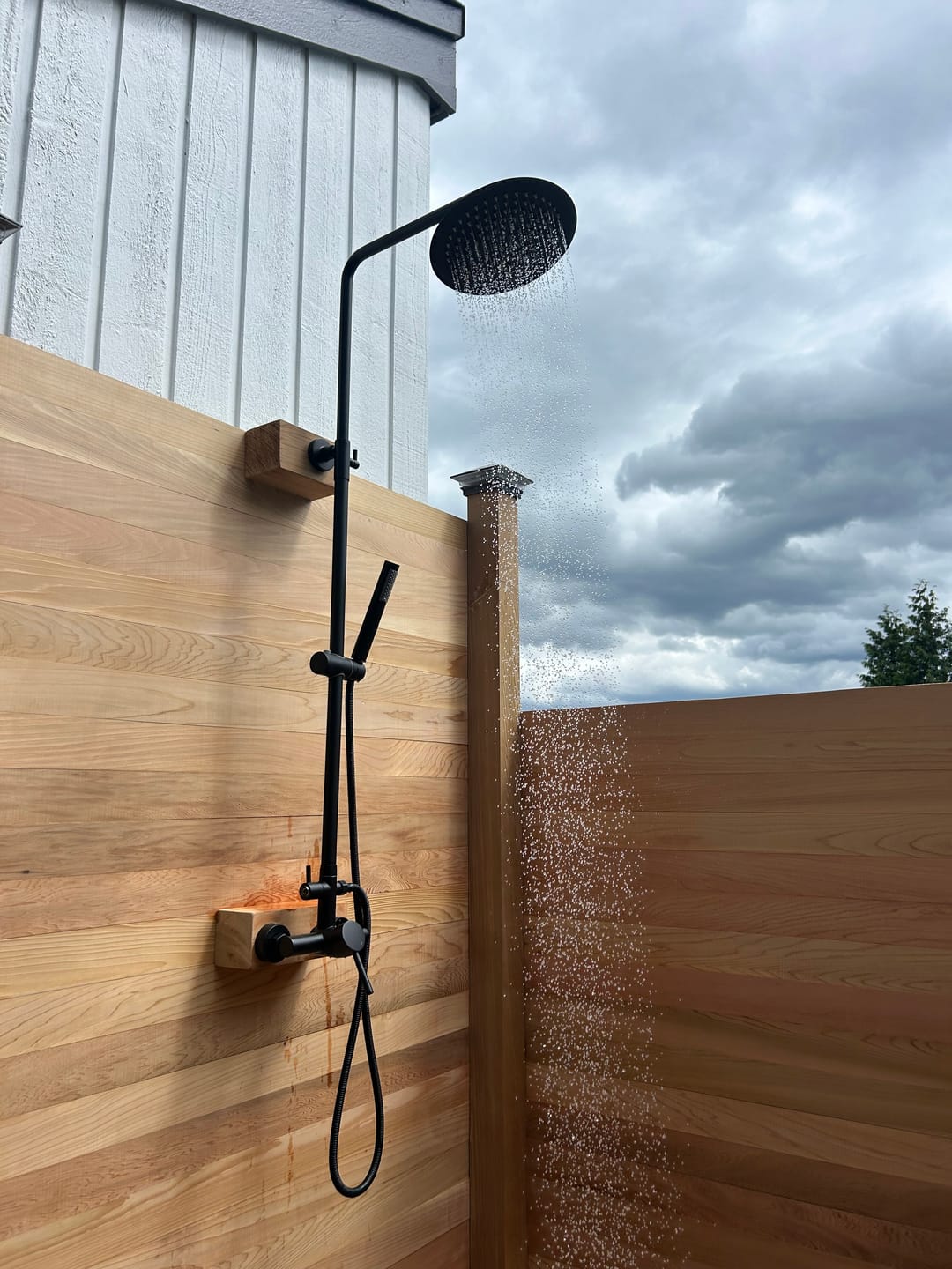 Customer photo review of Outdoor Shower Fixture with 304 Stainless Steel 10” Rainfall Shower Head and Adjustable Slide Bar