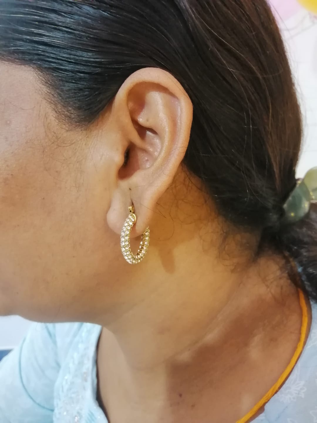 Customer photo review of Diamond Studded Hoop Earrings