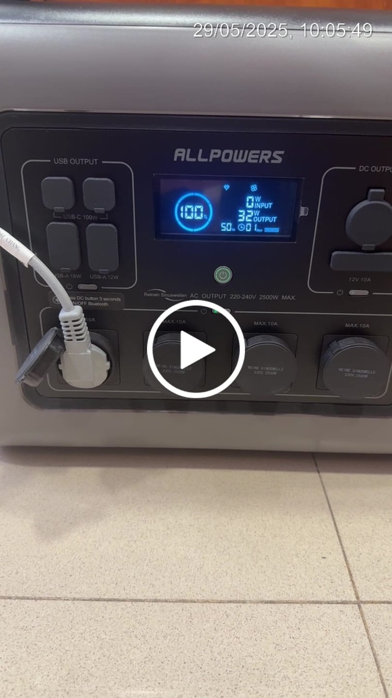 Customer video review of ALLPOWER Solar Generator Kit 2500W (R2500 + SP027 100W Solar Panel)