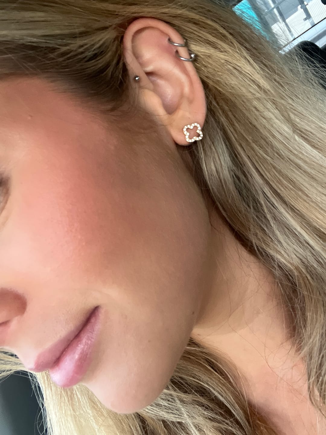 Customer photo review of Pavè Clover Studs