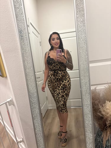 Customer photo review of Amber Leopard Print Midi Dress - Brown