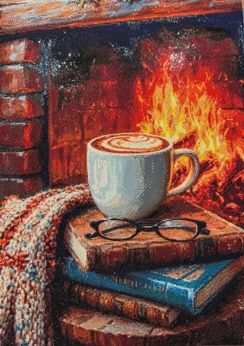 Customer photo review of 5D Diamond Painting – Gemütlicher Kaffee am Kamin