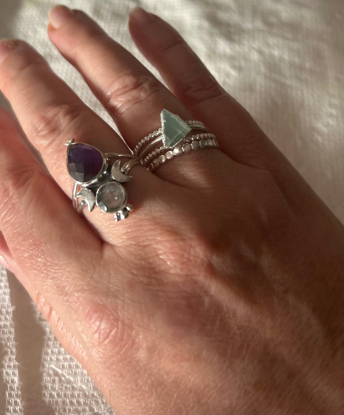 Customer photo review of Aquamarine & Amethyst Stars and Moon Ring