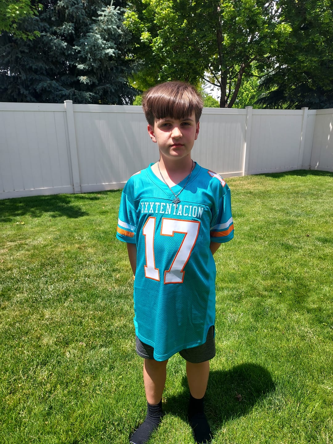 Customer photo review of Custom Aqua White-Orange Classic Style Mesh Authentic Football Jersey