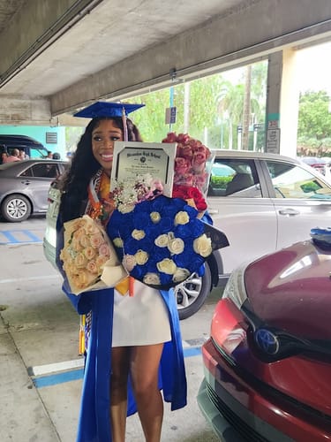 Customer photo review of Blue & White Rose Bouquet