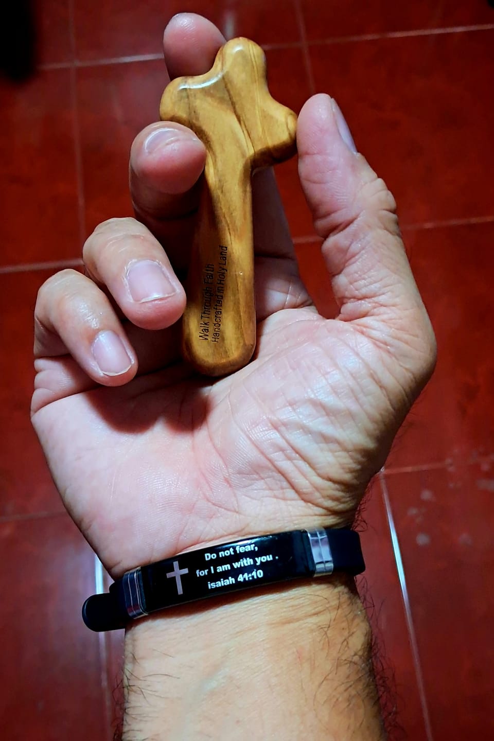 Customer photo review of Holy Land Olive Wood Comfort Cross