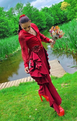 Customer photo review of Mens Solid Color Ruffled Double-Layer Pant SKUK96914