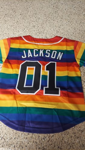 Customer photo review of Custom LGBT Rainbow For Pride Month Color Block Personalized Authentic Baseball Jersey