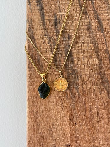 Customer photo review of 18K Gold-Plated Moldavite Pendants (Choose Your Fav)!