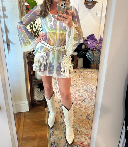 Customer photo review of Myriad Mesh Mini Dress