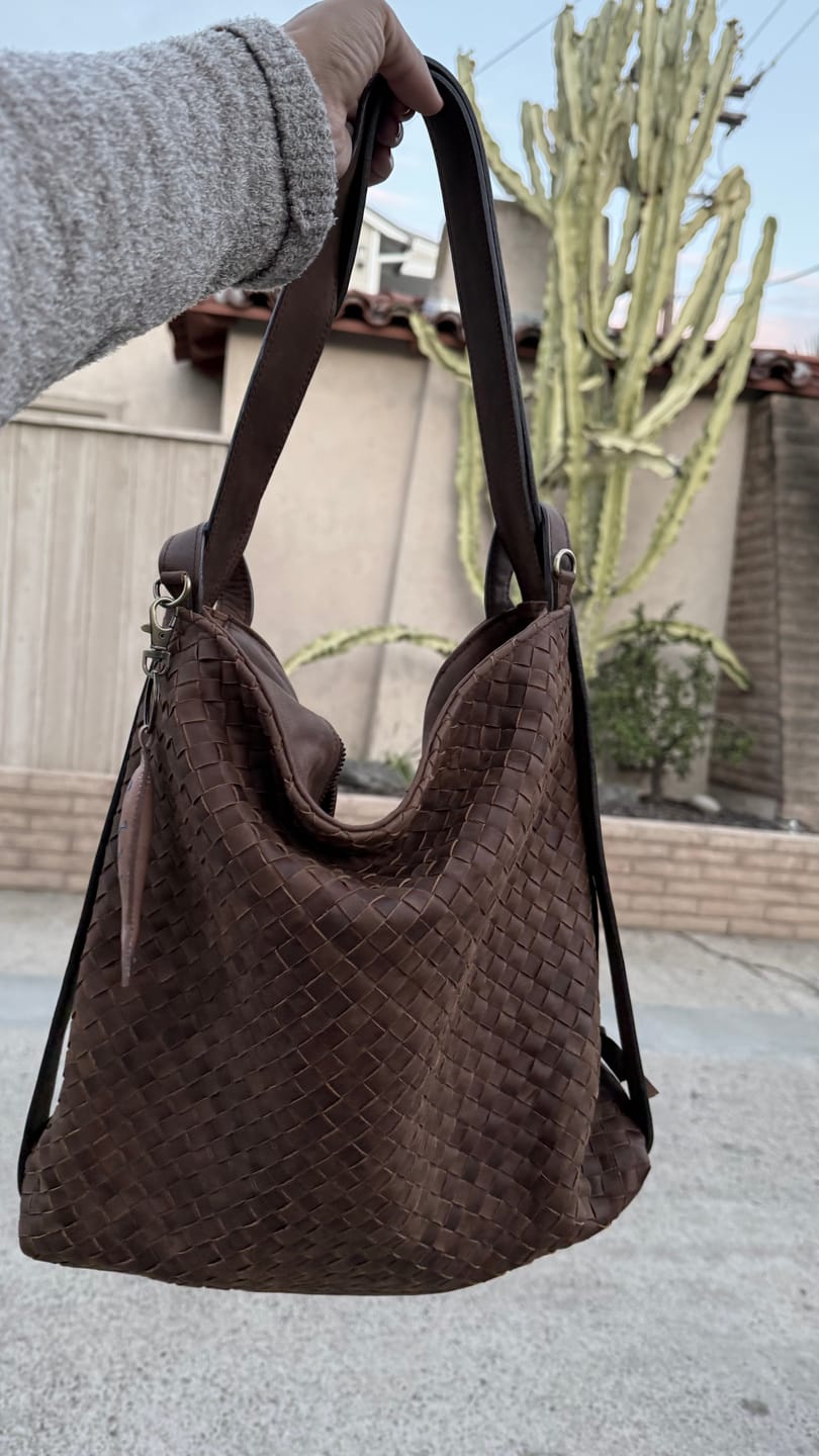 Customer photo review of [PRE-ORDER]- Woven Evra Tote - Saddle (Dark)