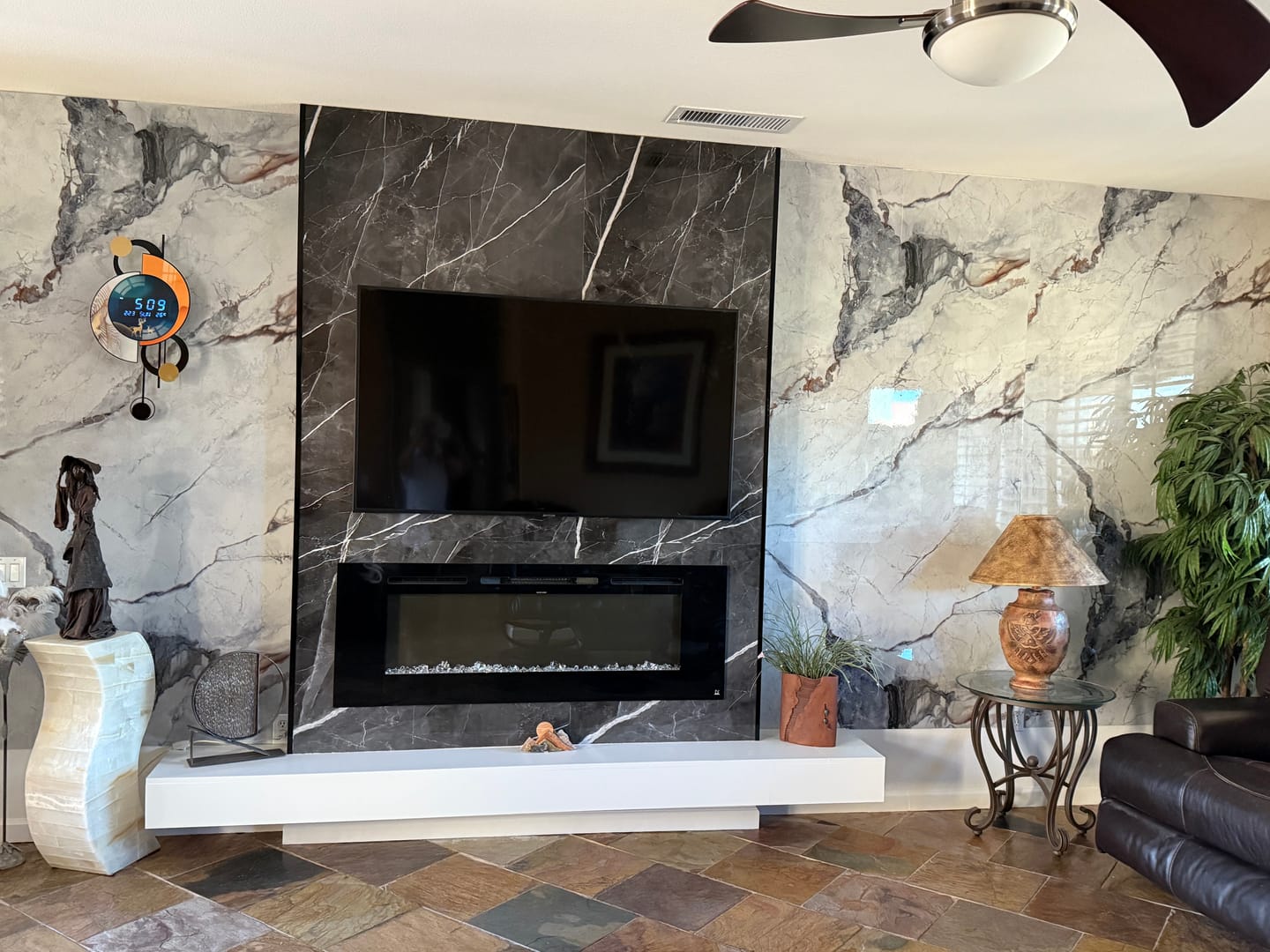 Customer photo review of Black Adamantium Carrara Marble Wall Panel 96" X 48"