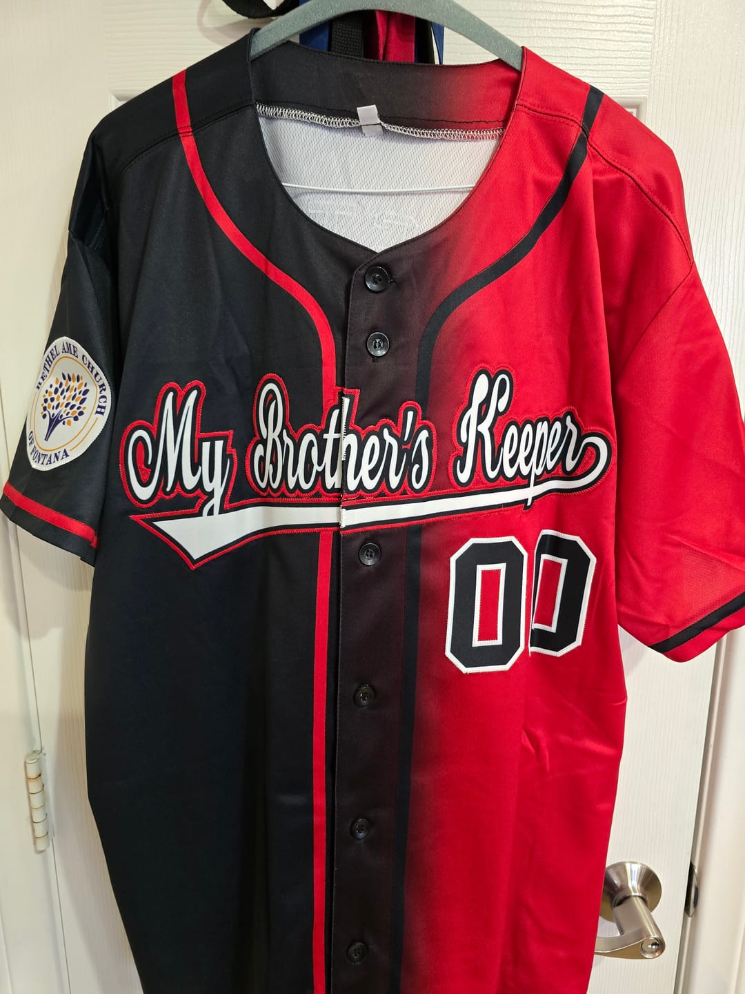 Customer photo review of Custom Red White-Black Gradient Fashion Authentic Baseball Jersey
