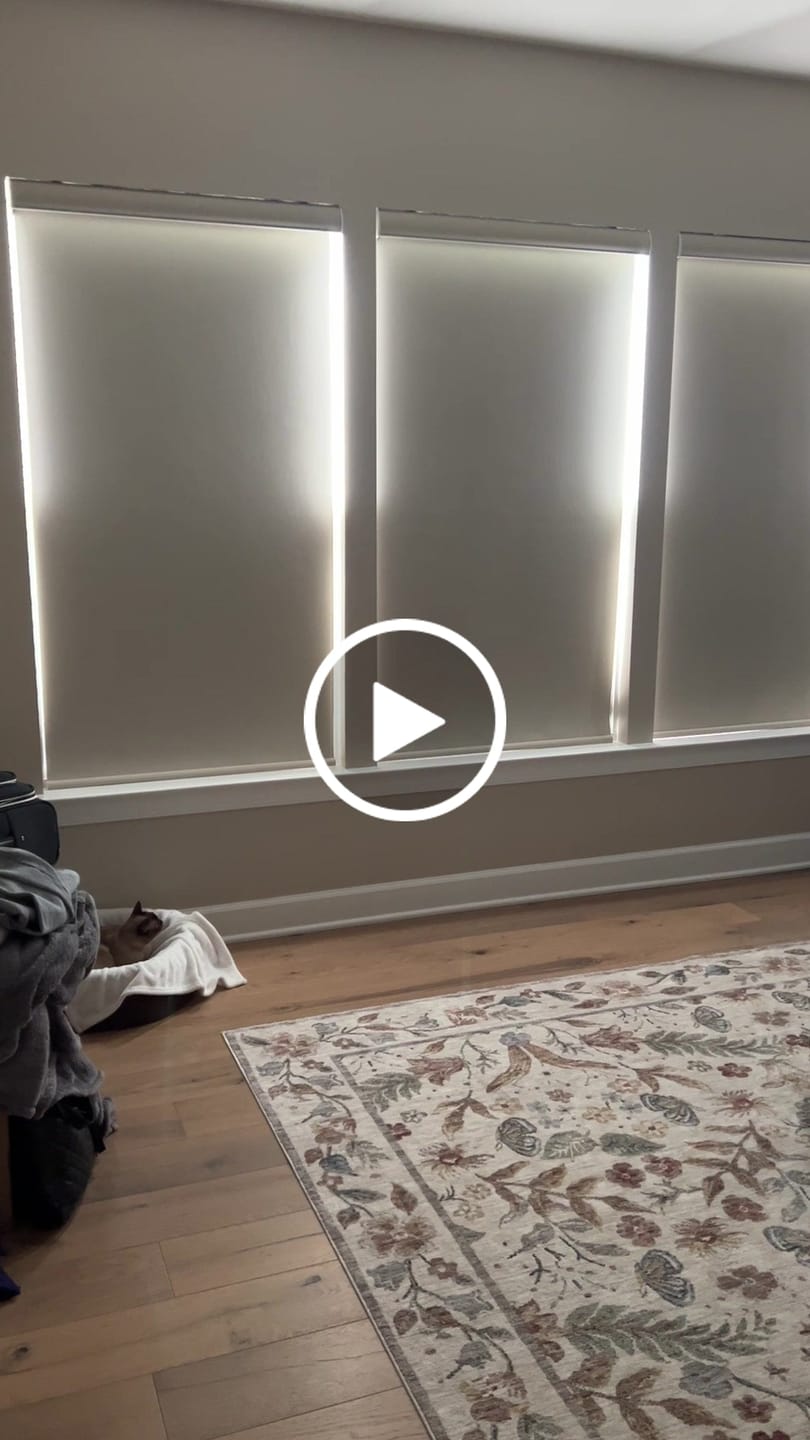 Customer video review of SmartWings Motorized Roller Shades 100% Blackout Dual-Sided Bouvardia
