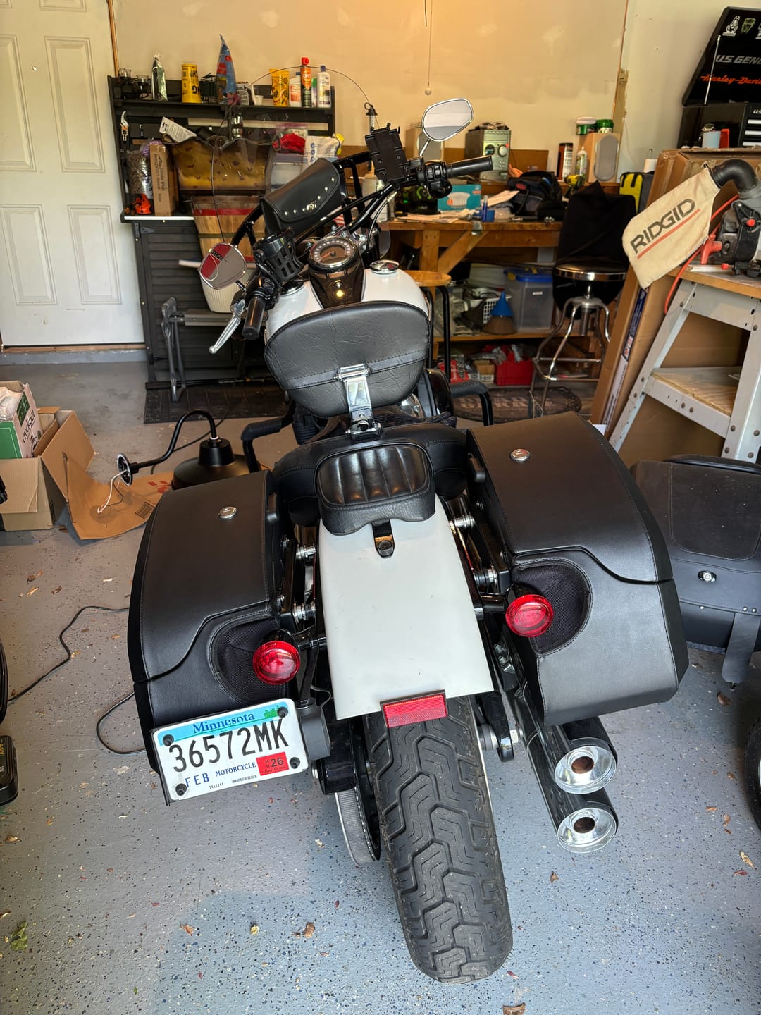 Customer photo review of 32L - Darkin Large Quick Mount Leather Wrapped Hard Saddlebags for Harley Softail Slim FLSL