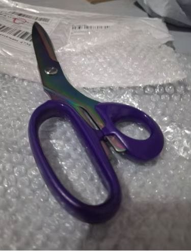 Customer photo review of Purple Handle Scissors